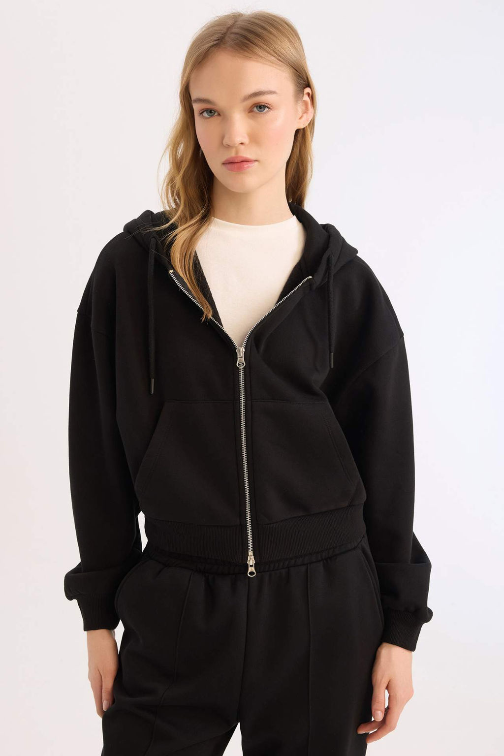 Coool Standart Fit Kapusonlu Basic Duz Kanguru Cepli Fermuarl? Sweatshirt - Defacto фото 2