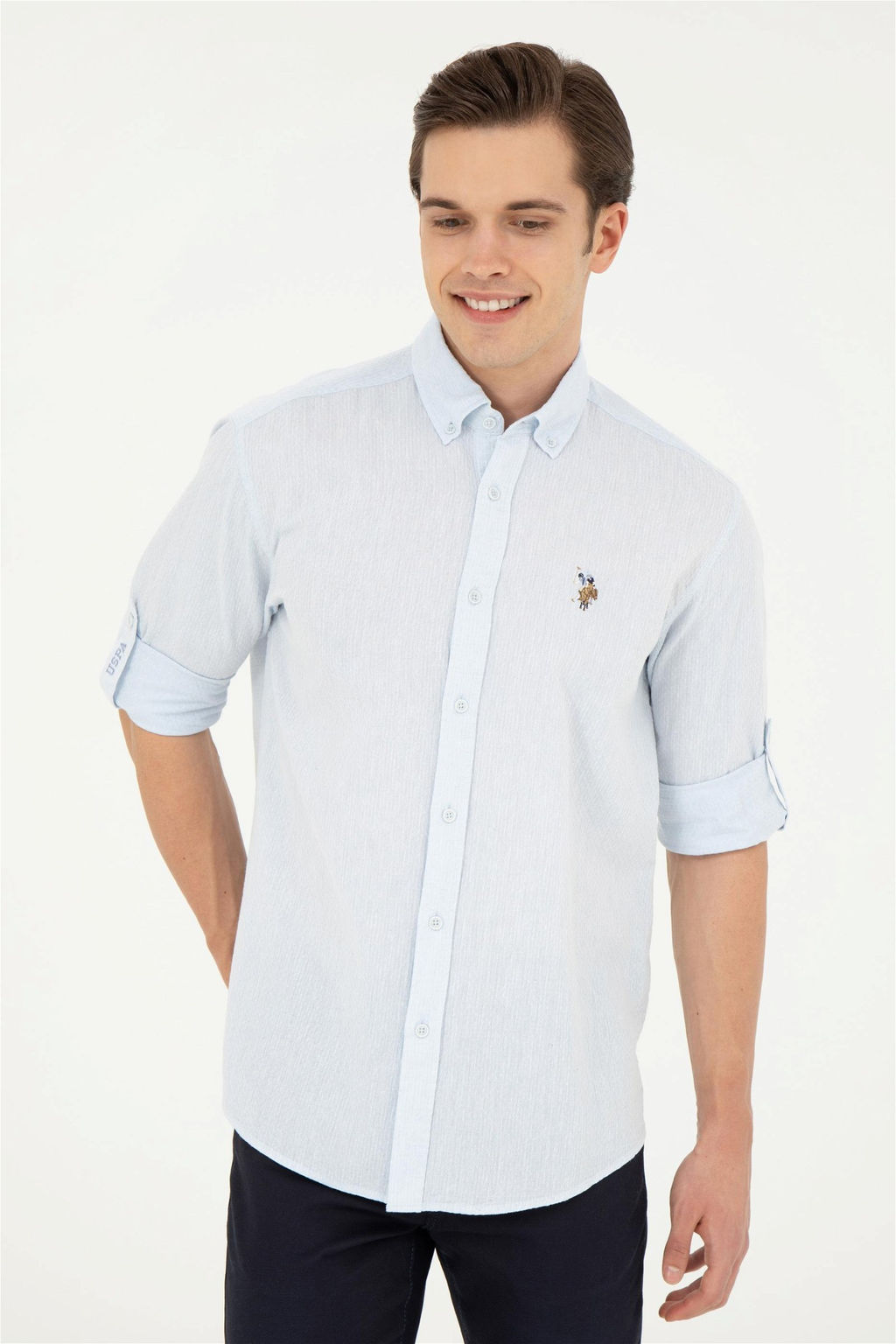 Мужская голубая рубашка с длинным рукавом - U.s. polo assn фото 3