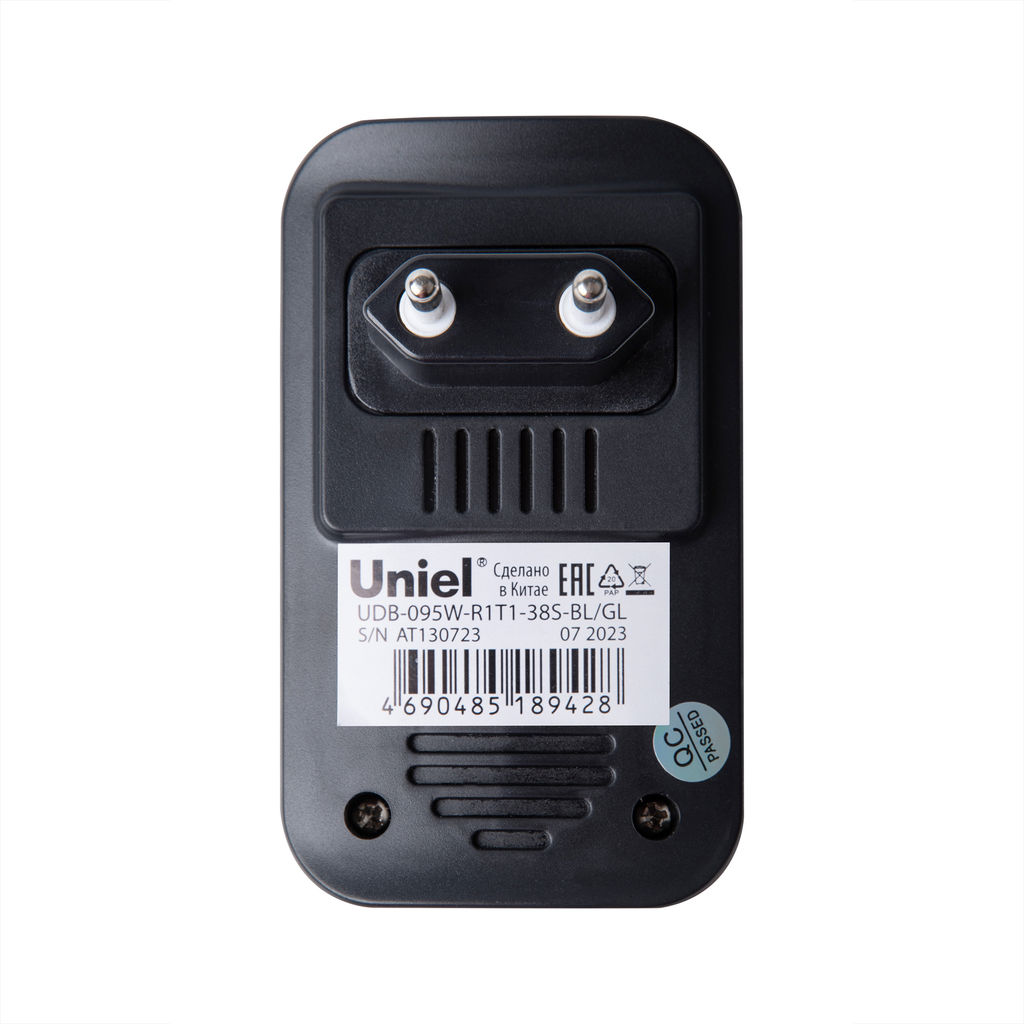 UDB-095W-R1T1-38S-BL/GL Звонок электронный, 220В. Радиус действия 150 м. Черный с золотистым. ТМ Uniel