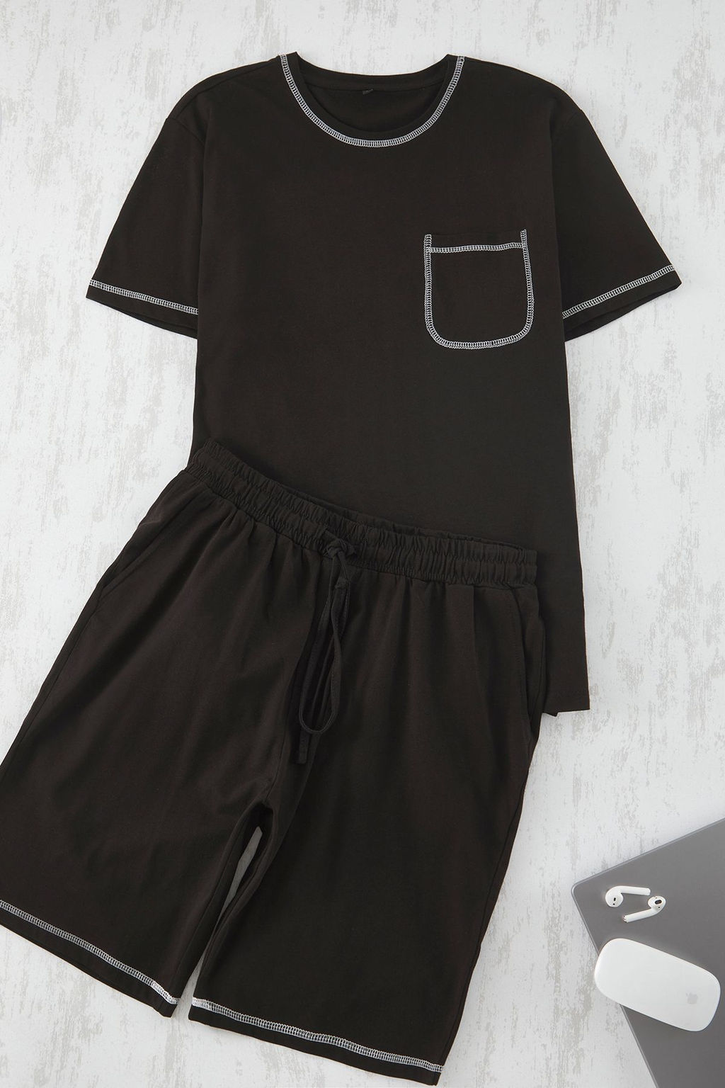 TRENDYOL MAN Gri Regular Fit Karyoka Dikisli Orme Sortlu Pijama Tak?m? TMNSS25PT00017 - Trendyolmilla фото 8