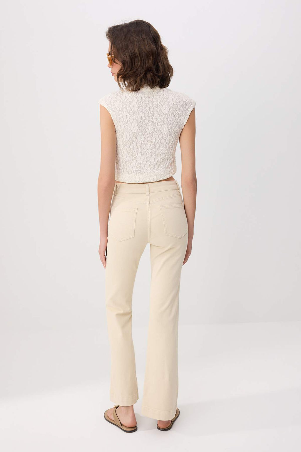Ekru Yuksek Bel Orta Esnek Flare Ispanyol Paca Jeans TWOSS26JE00276 - Trendyolmilla фото 4