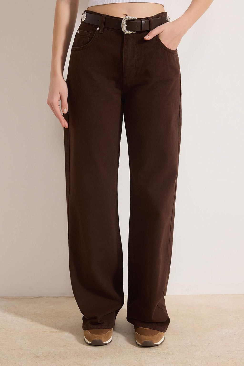 Ac?k Mavi Kemerli Yuksek Bel Wide Leg Palazzo Jeans TWOAW26JE00271 - Trendyolmilla фото 10