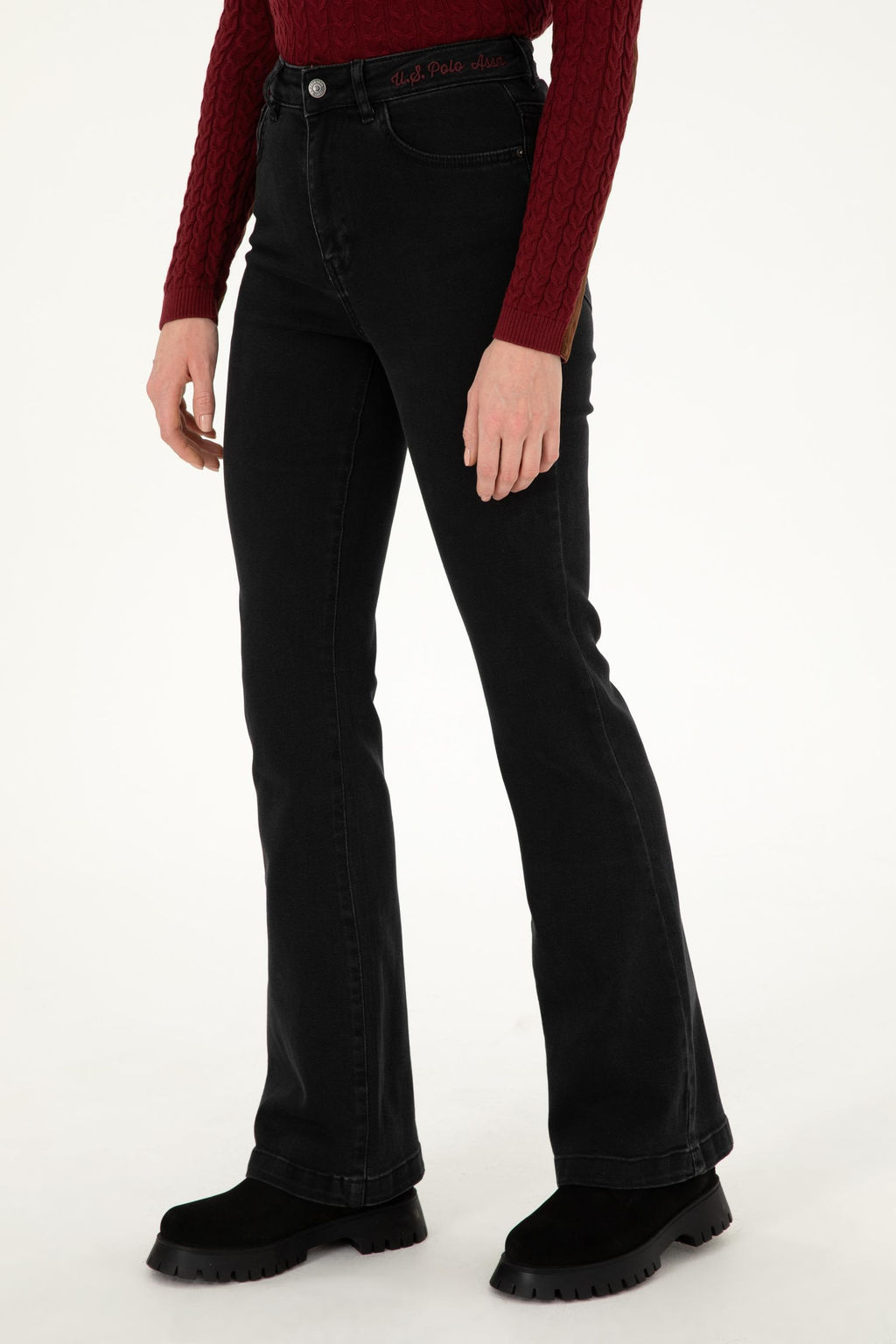 Kad_n Siyah Slim Flare Fit Jean Pantolon