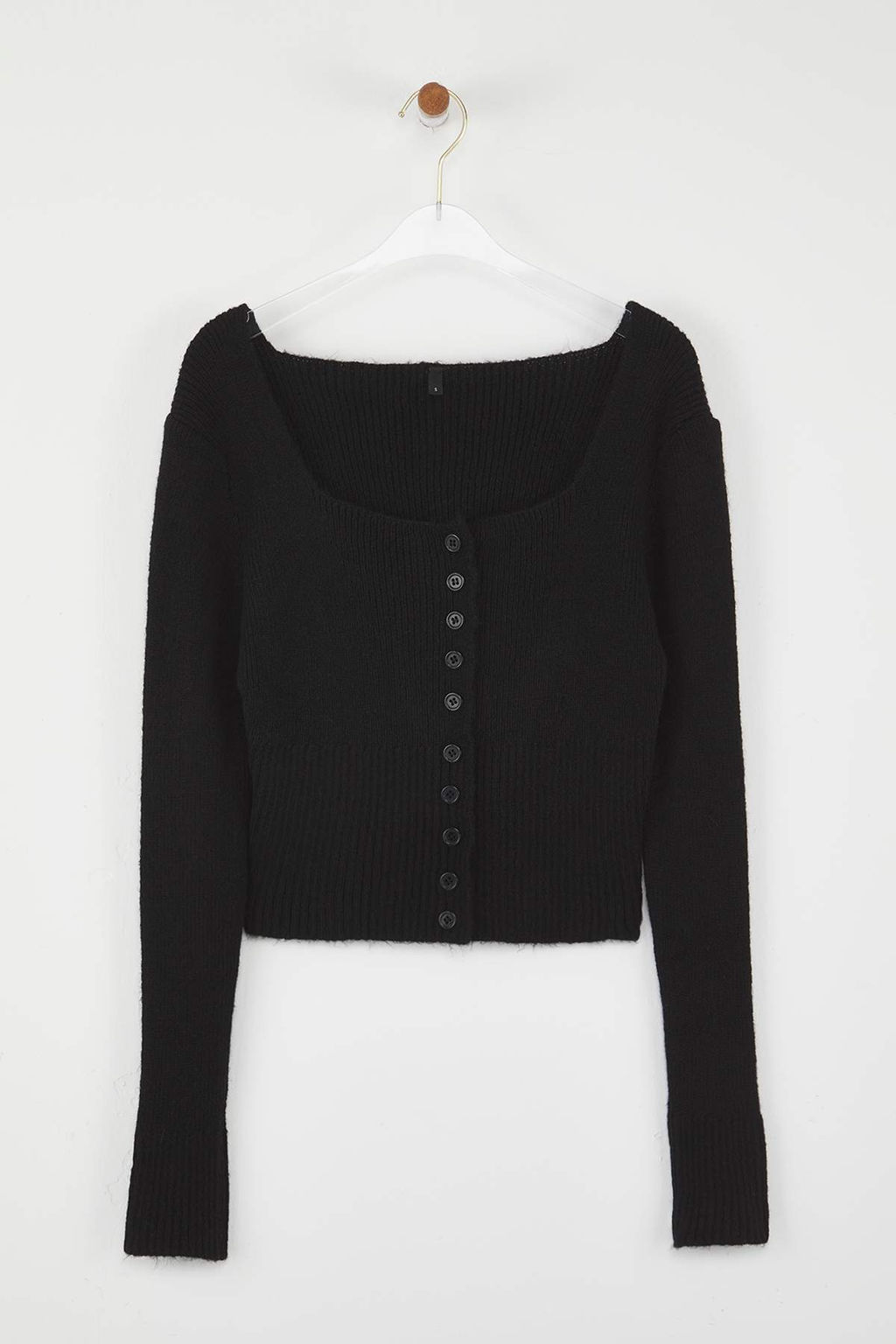 Siyah Crop Kare Yaka Triko Yumusak Dokulu Fitted/Vucudu Saran H?rka TWOAW25HI00178