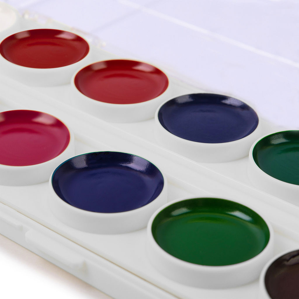 Краска акварель Лео Ярко медовые, без кисти (классическая двухъярусная) в пластиковой упаковке с европодвесом LBW-0124 24 цв  фото 3