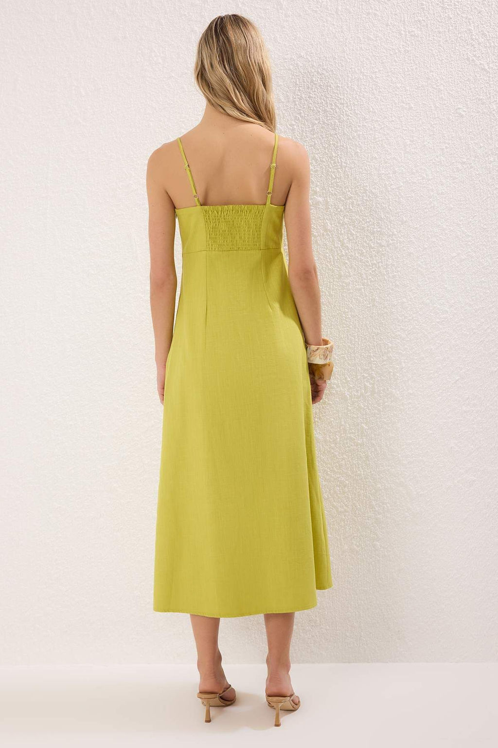 Trendyolmilla K?rm?z? Keten Kar?s?ml? A Kesim Maxi Dokuma Elbise TWOSS25EL00644  фото 5