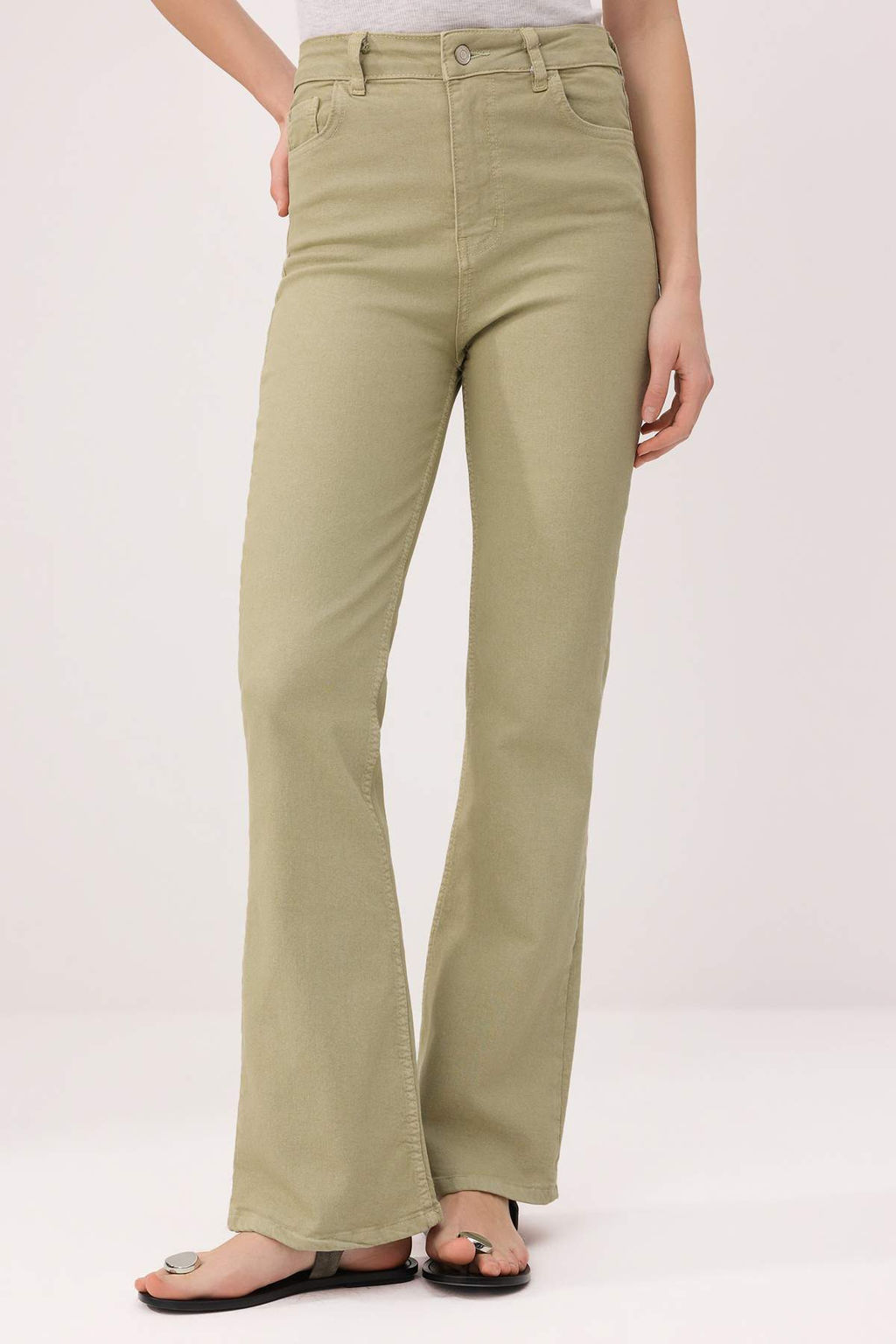 Ekru Yuksek Bel Ekstra Esnek Flare Ispanyol Paca Jeans TWOSS26JE00174 - Trendyolmilla фото 5