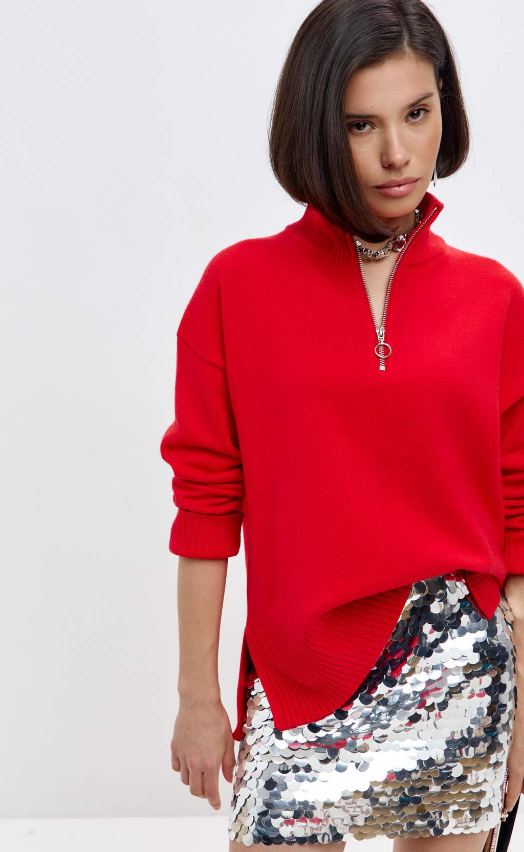 Джемпер женский с воротником на молнии FW-3519 красный - Fine joyce фото 11