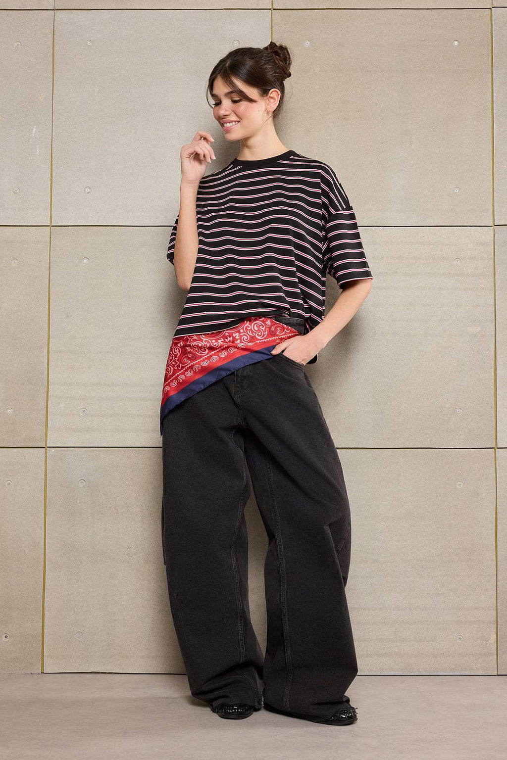 Teen Cok Renkli Cizgili Boxy/Relaxed Kal?p K?sa Kollu Pamuk Kar?s?ml? Orme T-Shirt TWOSS26TS00048