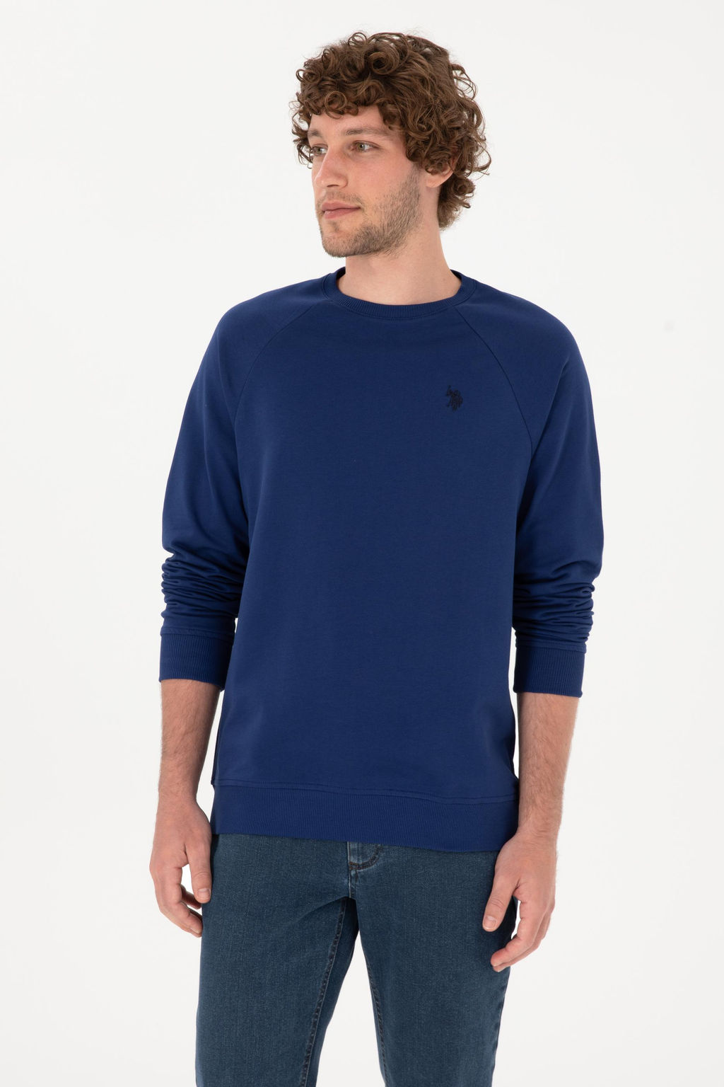 Erkek _ndigo Basic Sweatshirt Sepette S_rpriz _ndirim