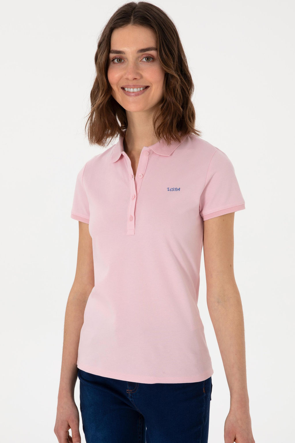 Футболка Kadın Acik Pembe Polo Yaka светло-розовая из хлопка