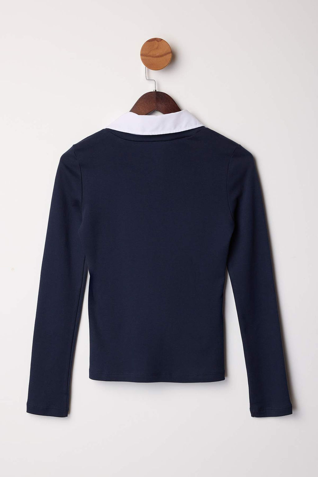 Lacivert Dokuma Detayl? Gomlek Yaka Regular/Normal Kal?p Orme Bluz TWOAW25BZ00035