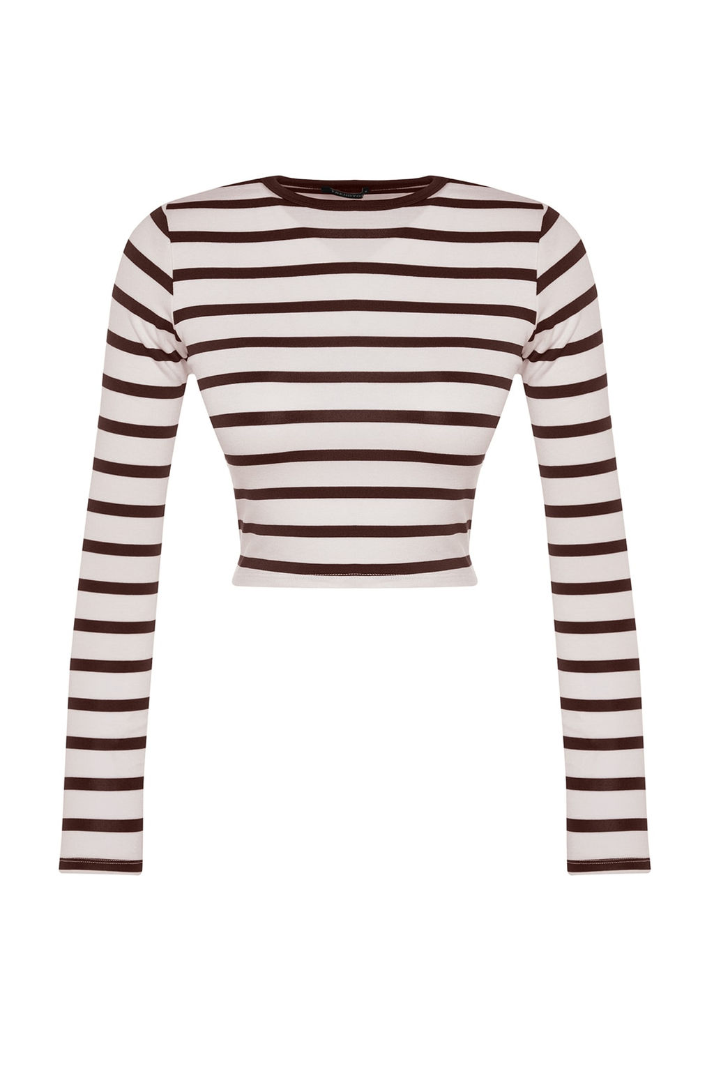 Kahverengi Cizgili Premium Viskoz Yumusak Kumasl? Fitted Crop Esnek Orme Bluz TWOAW24BZ00048