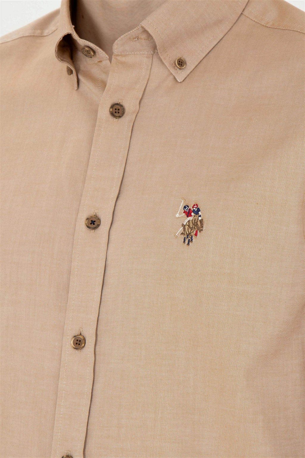 Мужская базовая рубашка кокосового цвета с длинным рукавом - U.s. polo assn фото 7