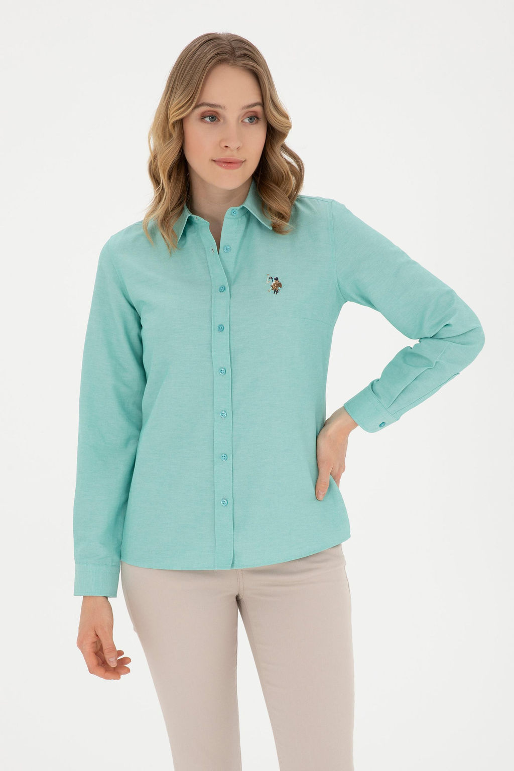 U. S. Polo Assn / Женская мятная базовая рубашка с длинным рукавом - U.s. polo assn фото 8