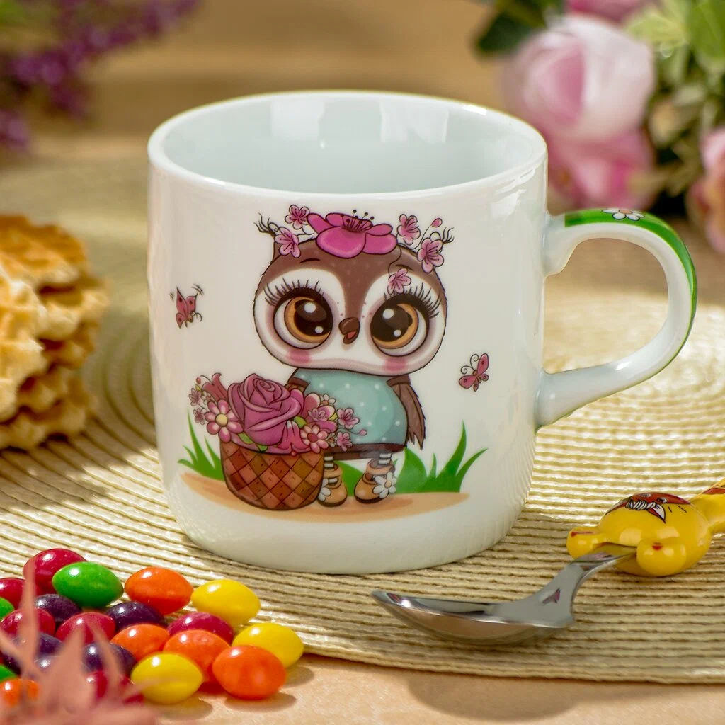 Кружка керамика 230мл Цветочная сова белая (388829) /Daniks/