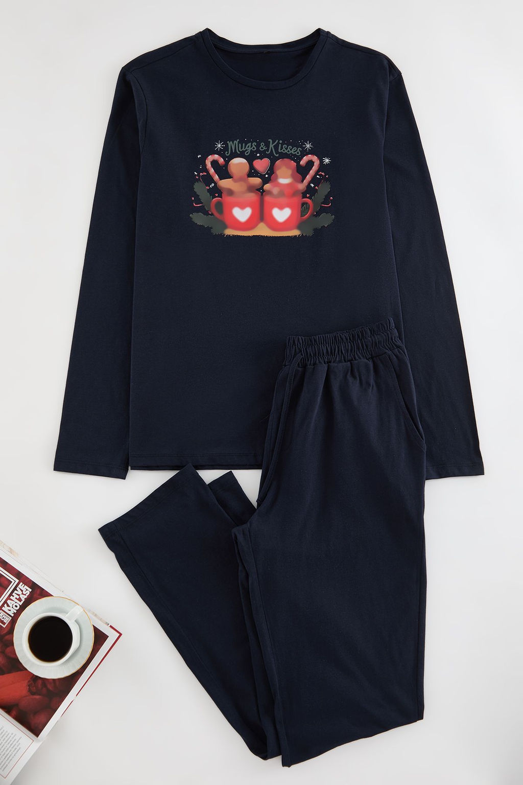 TRENDYOL MAN Lacivert Bask?l? Orme Couple/Cift Pijama Tak?m? TMNAW25PT00046 - Trendyolmilla фото 7