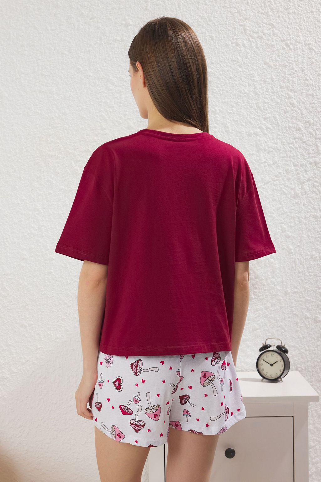 Trendyolmilla Pembe %100 Pamuklu Eglence Desenli Sortlu Orme Pijama Tak?m? THMSS25PT00393  фото 4