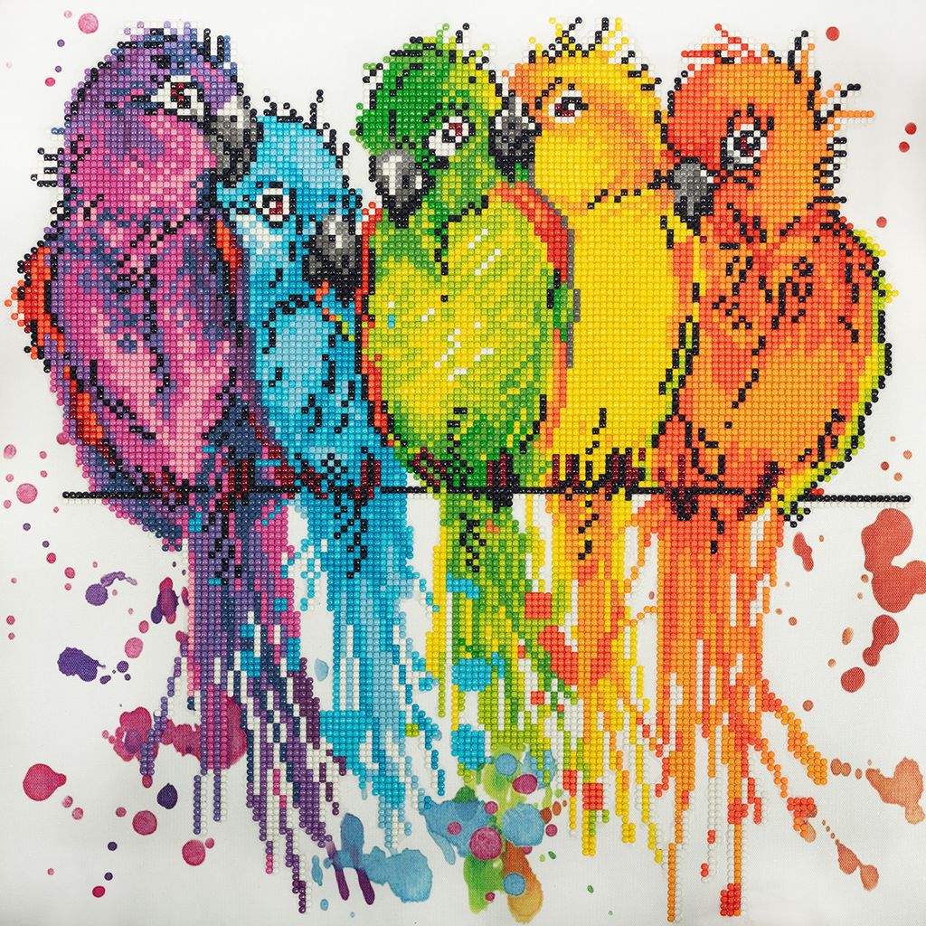 Кристальная (алмазная) мозаика ФРЕЯ ALV-105 Цветные попугайчики 40 х 40 см