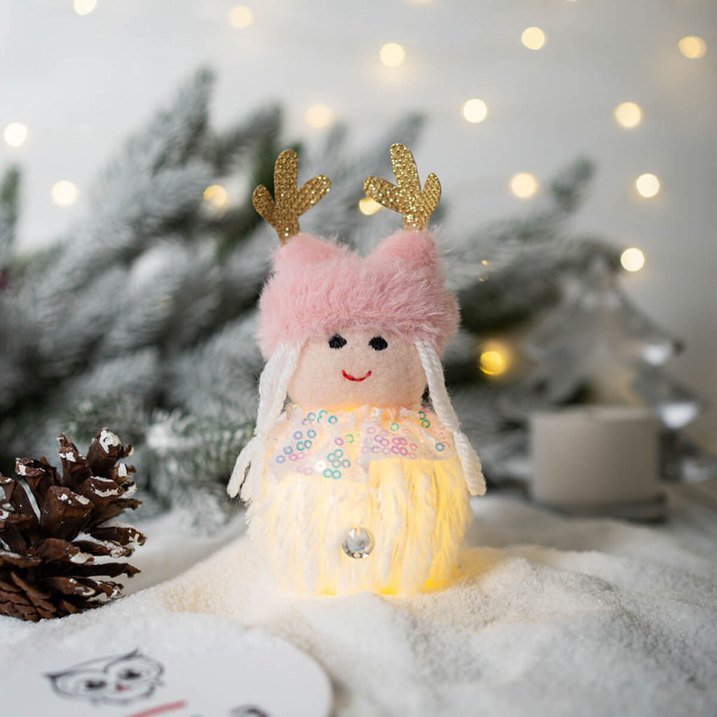Новогодняя мягкая елочная игрушка "Ангелок", розовый, 1 шт., 13 см., текстиль