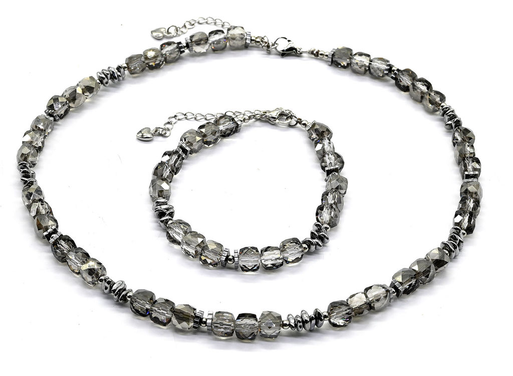 Чокер и браслет из циркона кубик граненый 6*6мм, цвет синий, 40см, 17см - Радуга камня фото 3