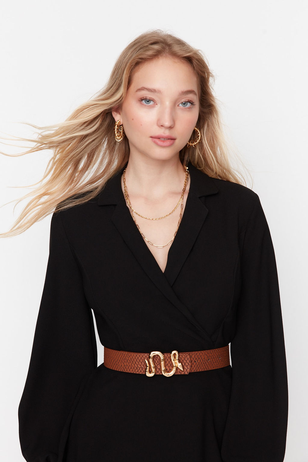 Trendyolmilla Siyah-Taba 2li Paket Croco Desenli Tokal? Deri Gorunumlu Kad?n Kemer TWOAW22KE0076  фото 2