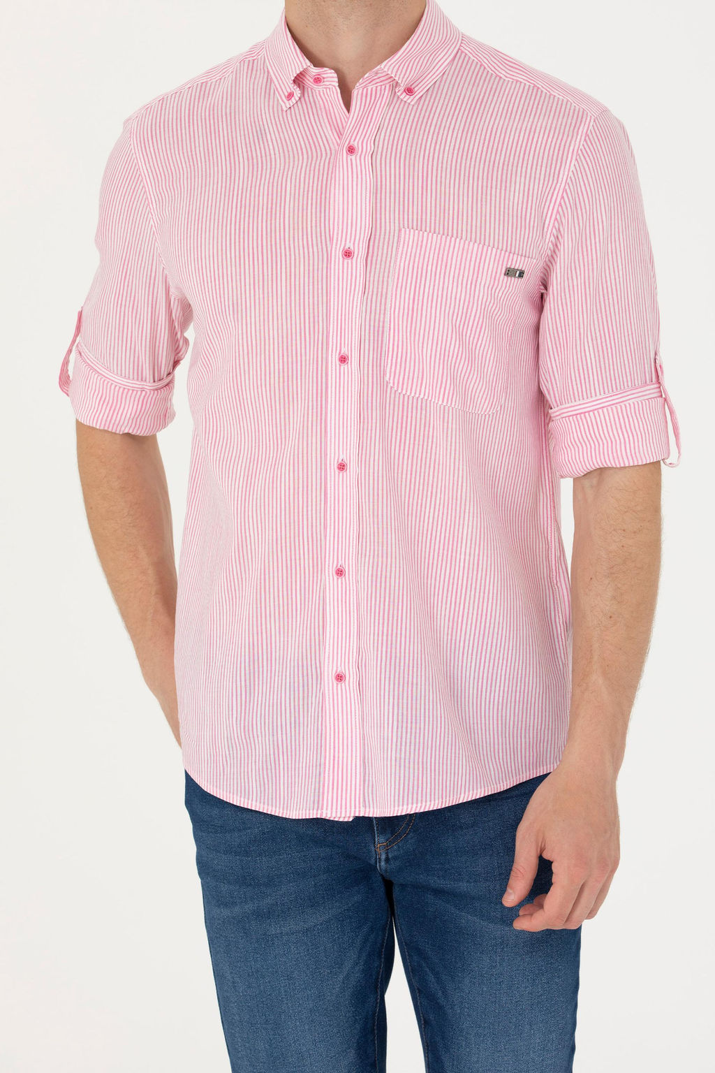 Erkek Pembe _izgili Beyaz G_mlek