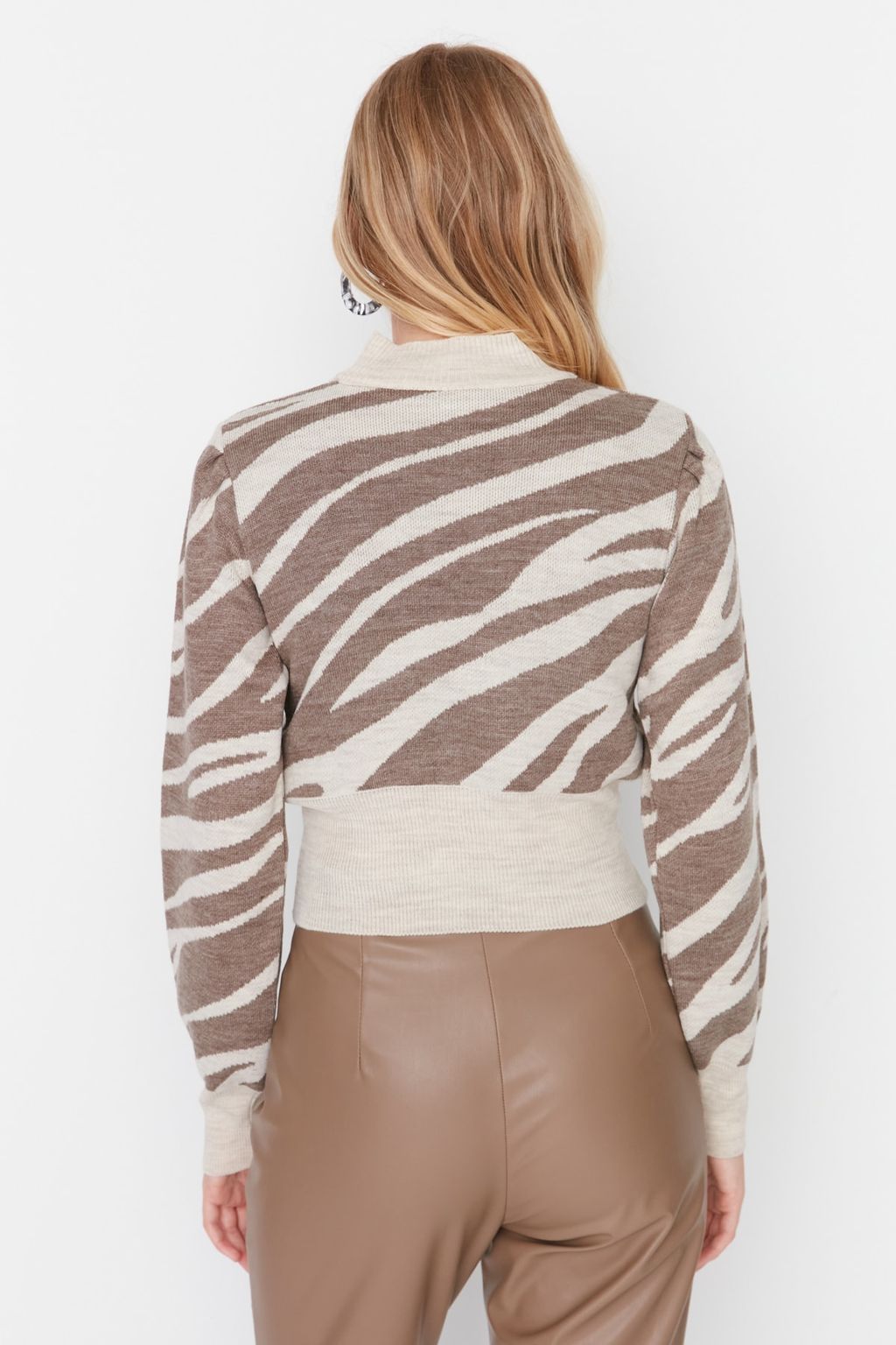 Vizon Zebra Desenli Crop Triko Kazak TWOAW21KZ0010
