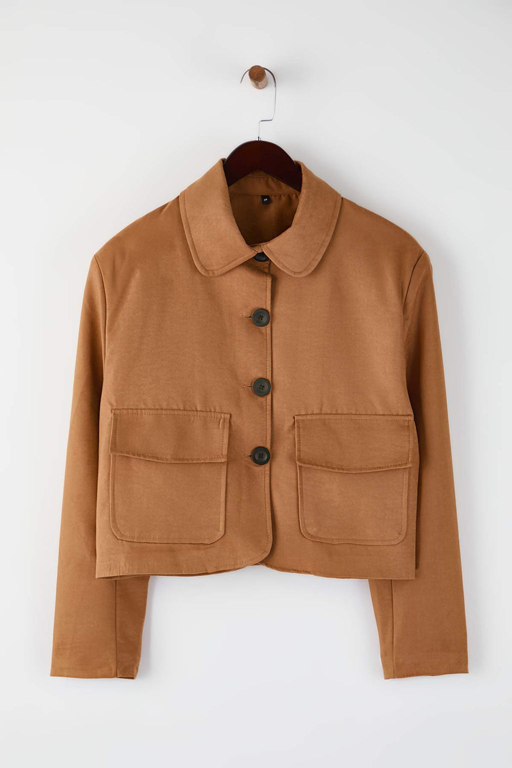 Kahverengi K?sa Dugmeli Genis/Rahat Kal?p Dokuma Suet Ceket TWOAW26CE00064