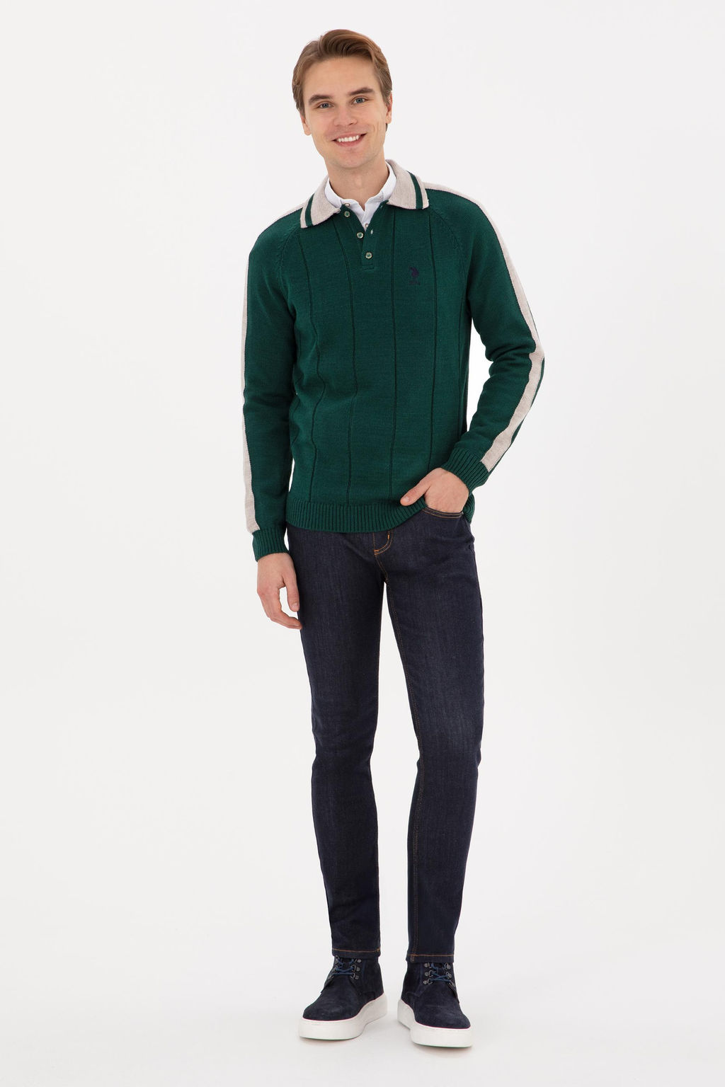 Erkek Regular Fit Polo Yaka Koyu Ye_il Kazak - U.s. polo assn фото 4