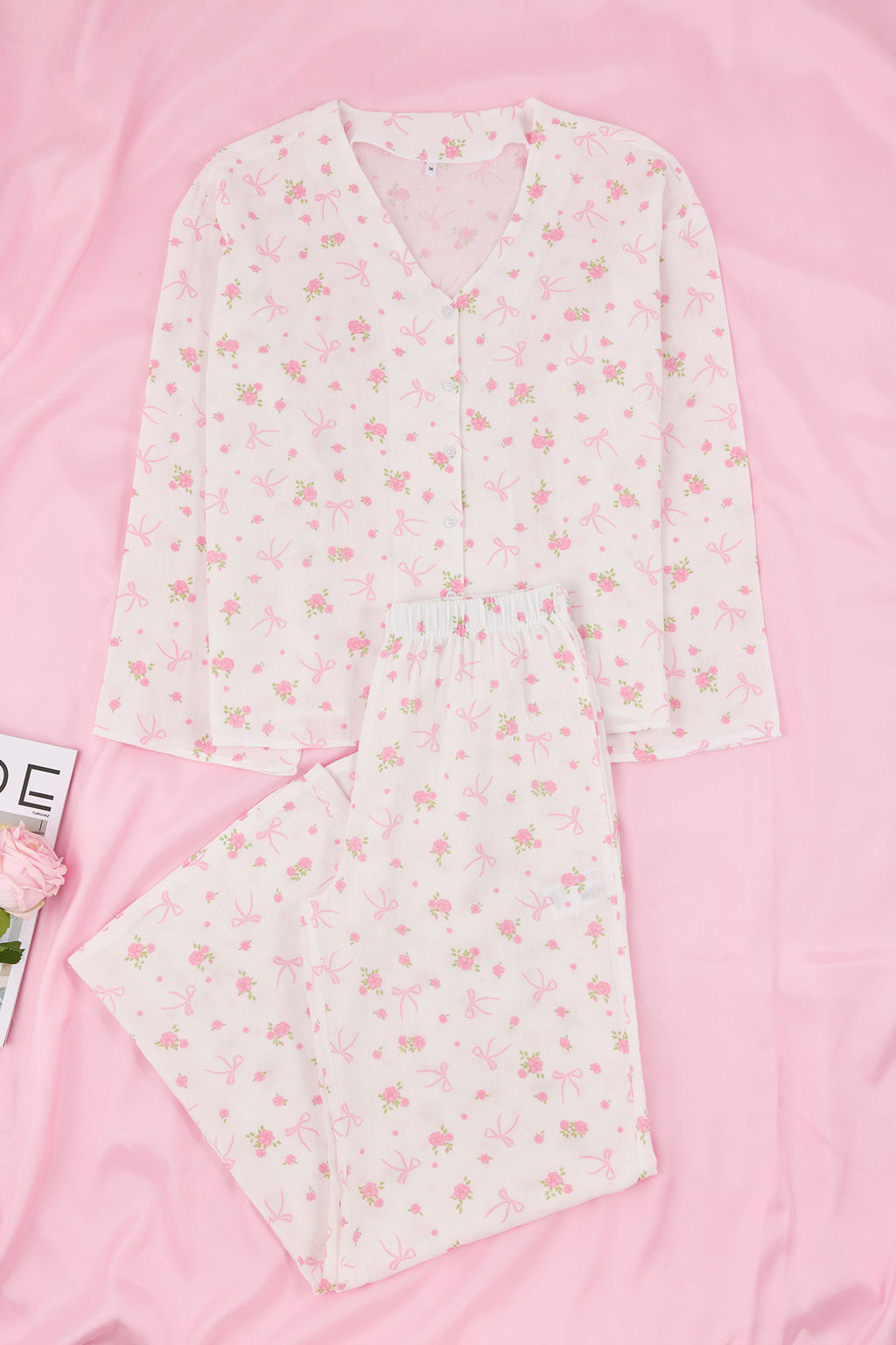 Beyaz-Cok Renkli Bask?l? Muslin Dokuma Pijama Tak?m? THMSS26PT00005 - Trendyolmilla фото 12