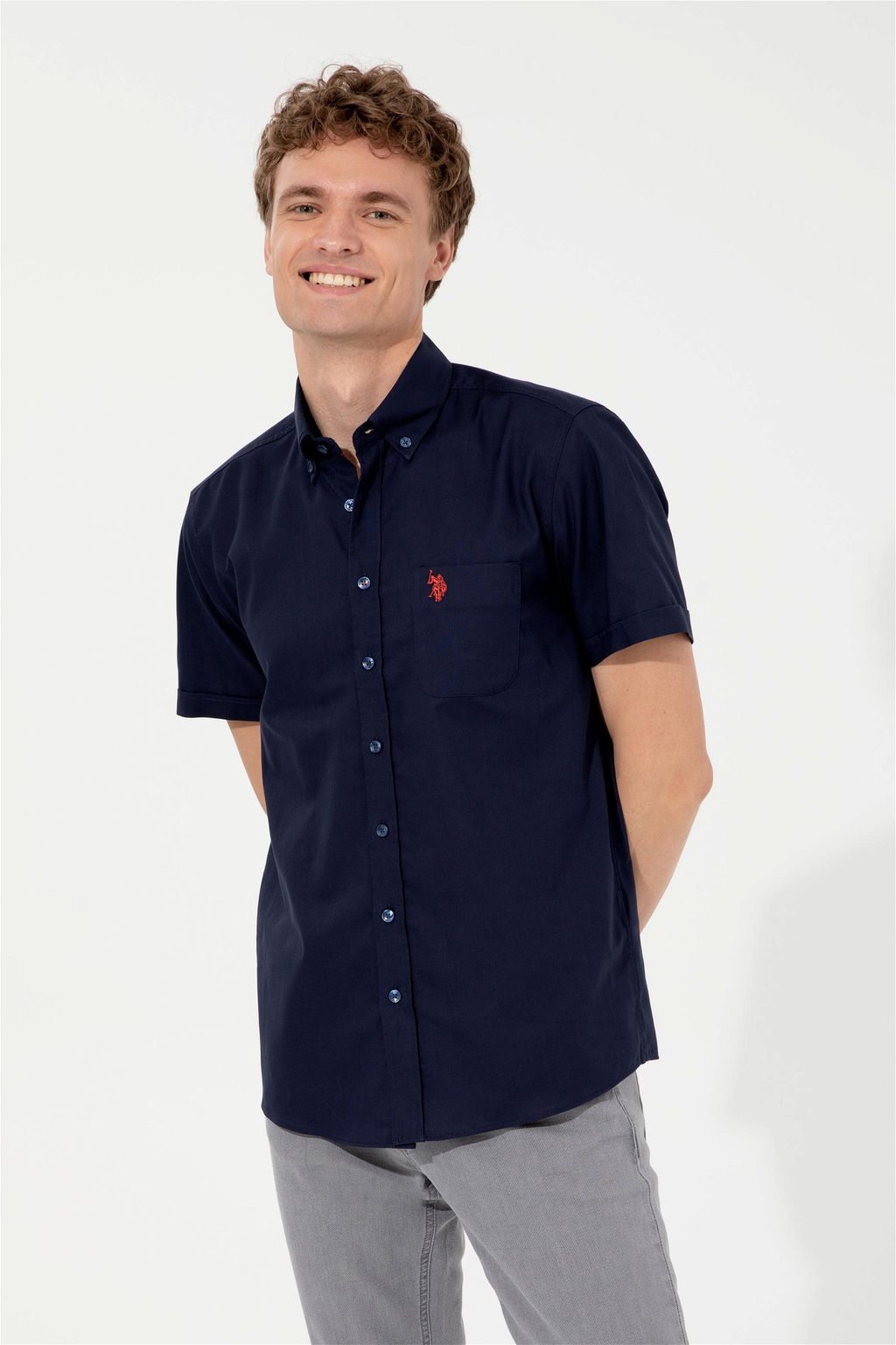 U. S. Polo Assn Мужская темно-синяя рубашка с коротким рукавом - U.s. polo assn фото 9
