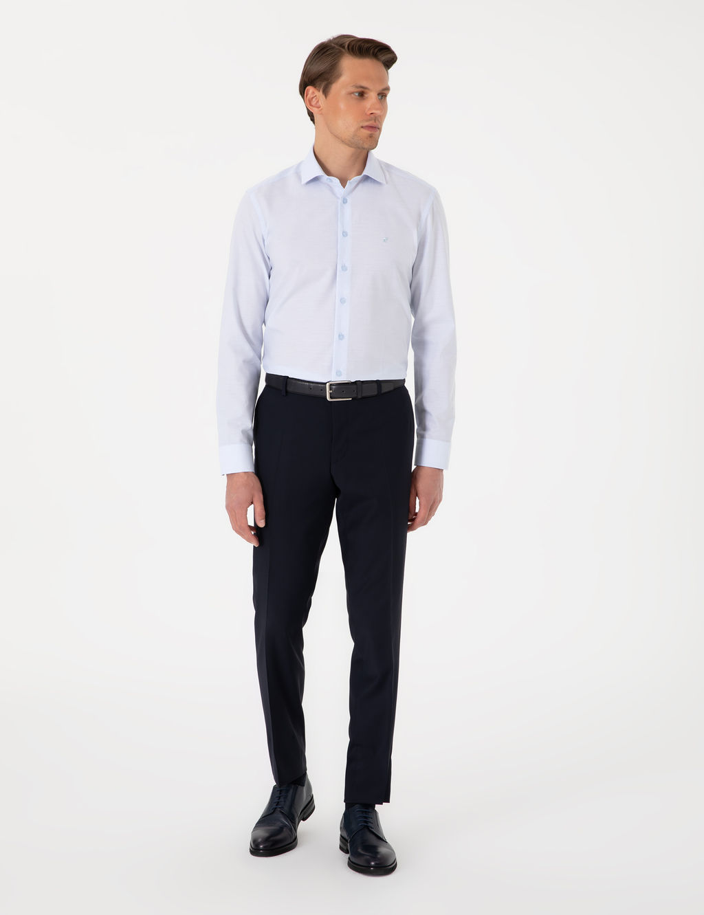 A__k Mavi Slim Fit Uzun Kollu G_mlek