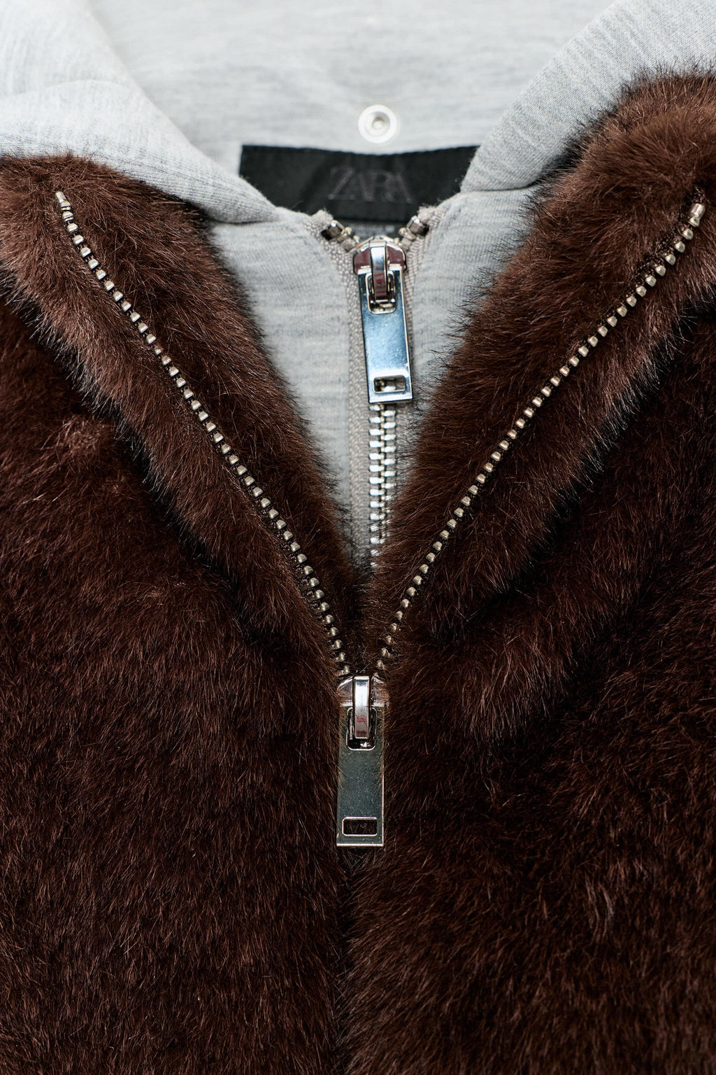 CONTRAST BOMBER JACKET WITH FAUX FUR HOODIE