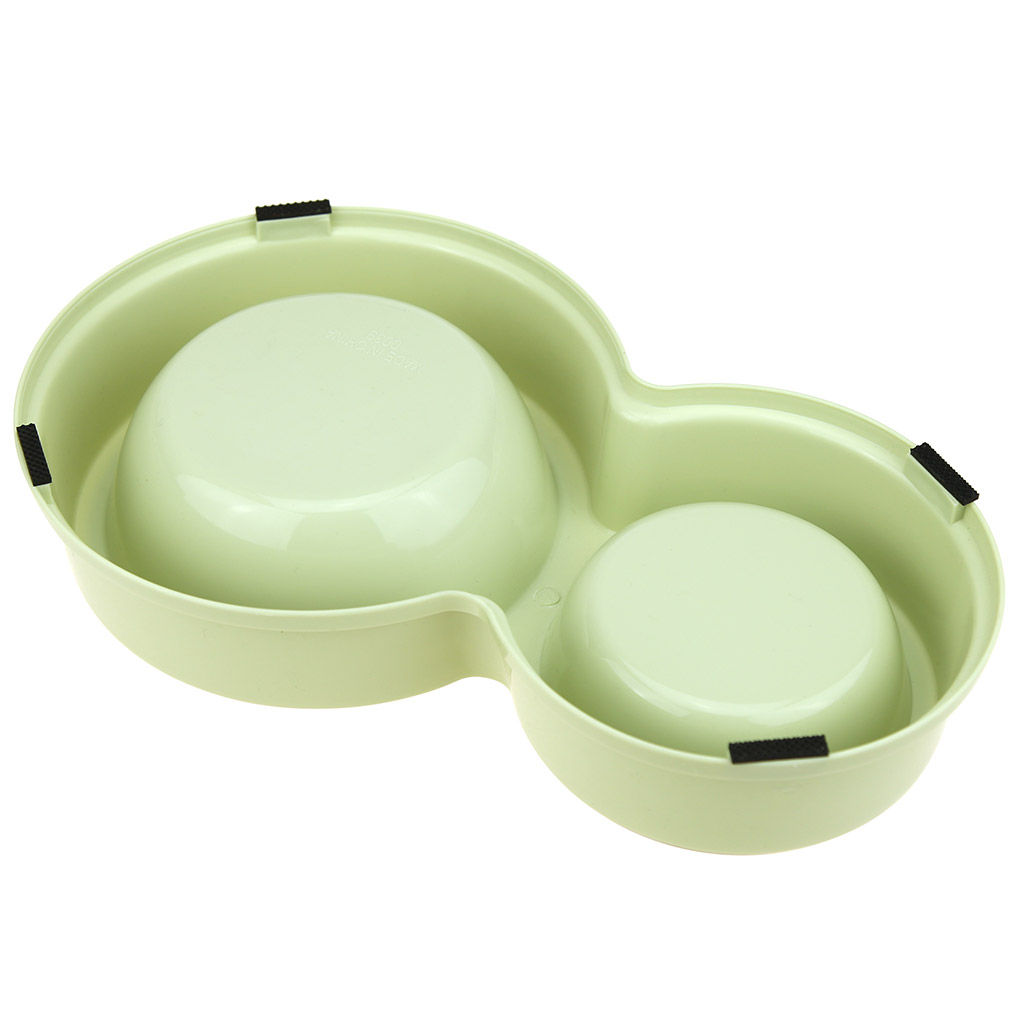 Миска для кормления животных из нержавеющей стали Обед 0,18л/0,45л, д11см h2,8см/д14см h4см, 2 штуки на пластмассовой подставке 28х17х5см, цвета микс (Китай) - Pet toys фото 3