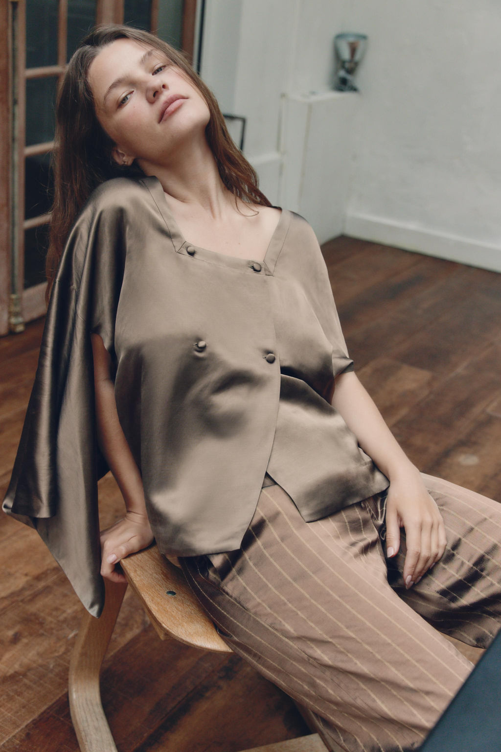 WRAPOVER LINEN BLEND SHIRT - Zara фото 2