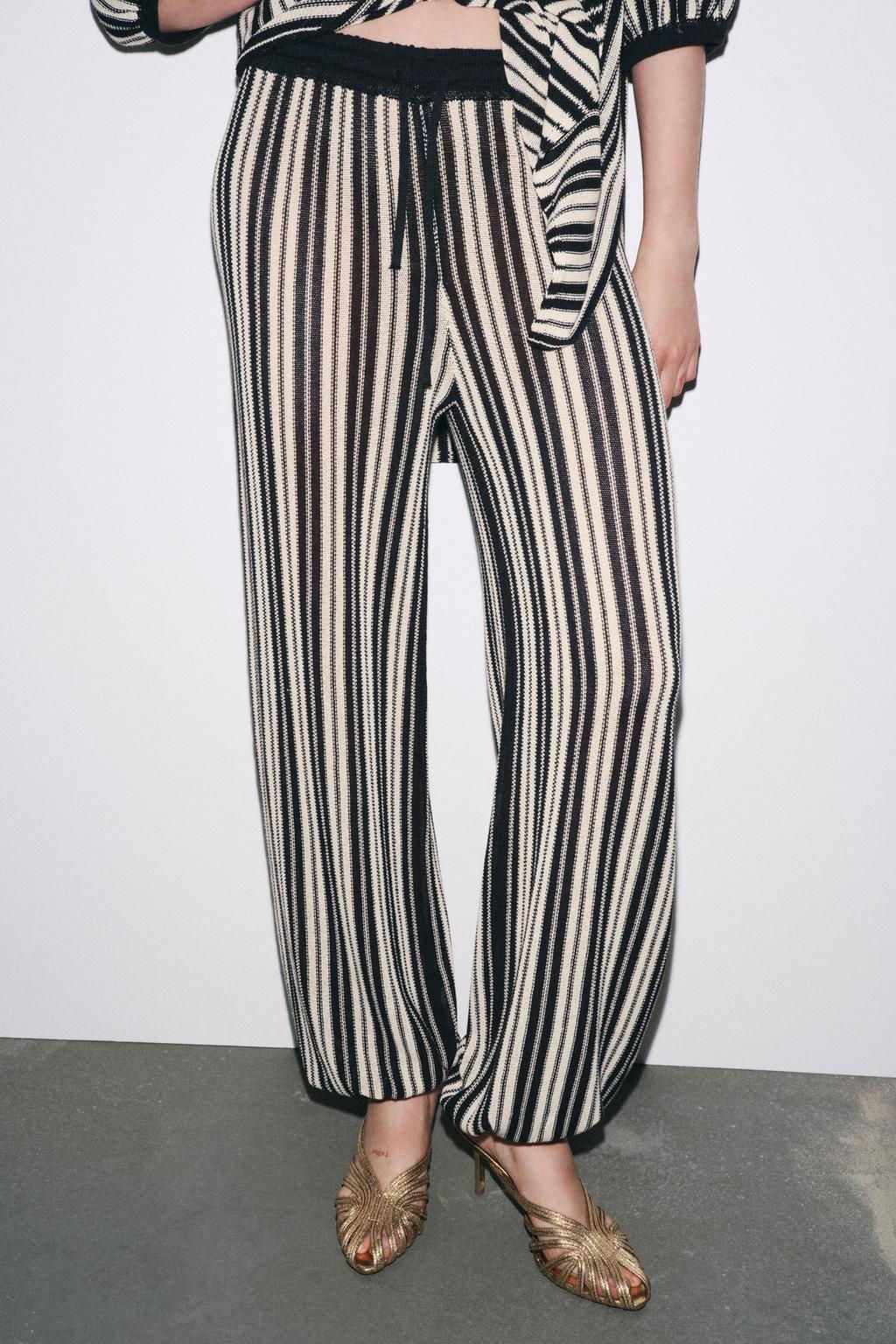 STRIPED CUFFED HEM LINEN BLEND TROUSERS - Zara фото 3