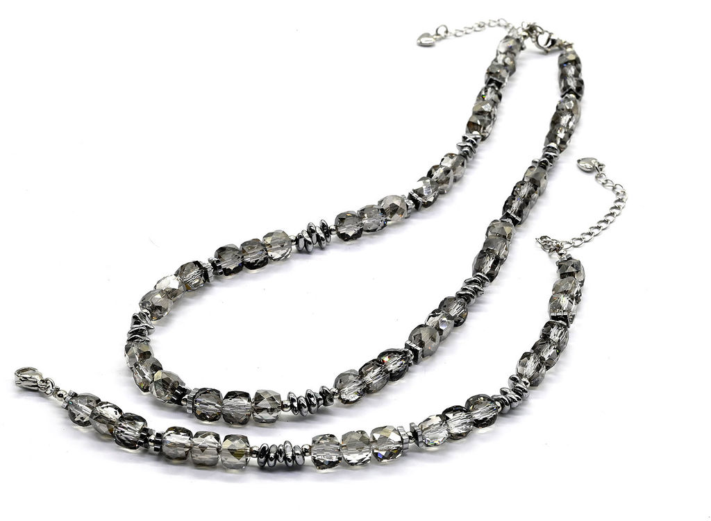 Чокер и браслет из циркона кубик граненый 6*6мм, цвет синий, 40см, 17см - Радуга камня фото 4