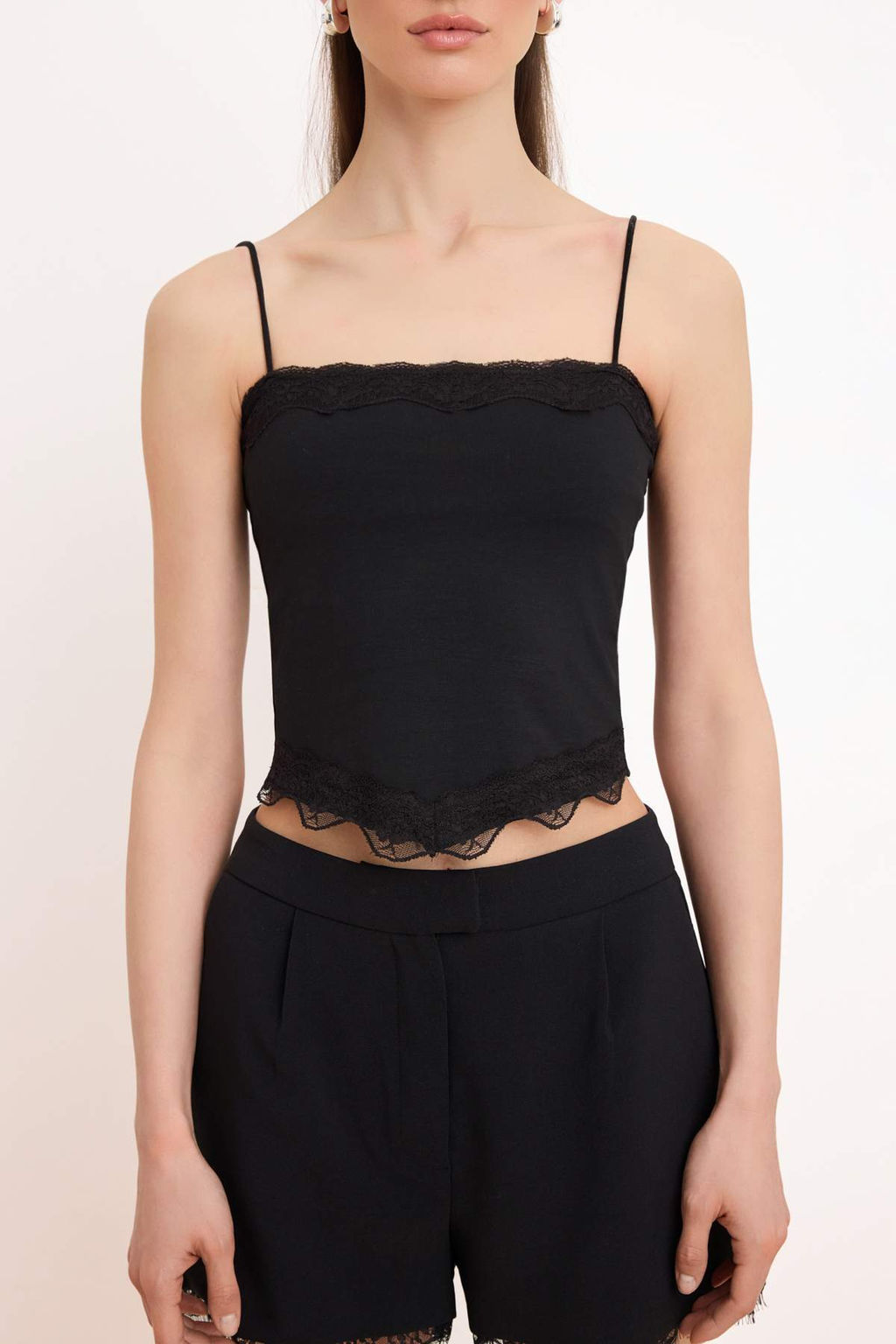 Ekru Fitted/Vucuda Oturan Ask?l? Straplez Dantel Detayl? Pamuklu Esnek Orme Atlet TWOSS26AL00049 - Trendyolmilla фото 7