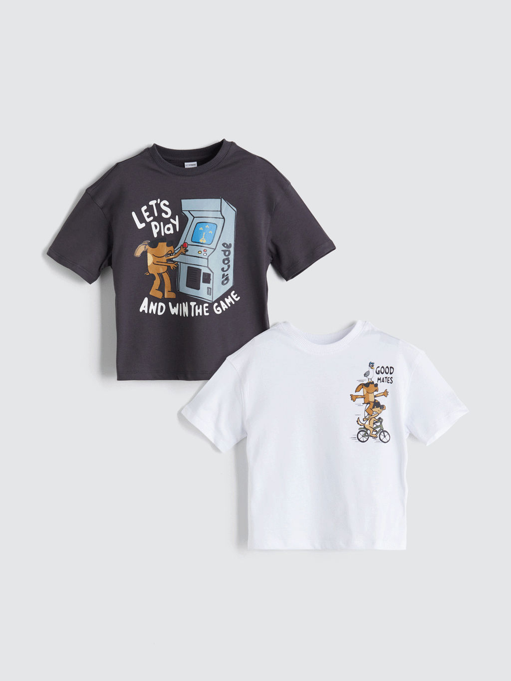 Bisiklet Yaka Bask?l? Erkek ?ocuk Ti??rt 2li