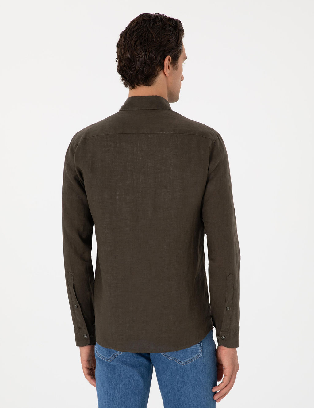 Koyu Haki Regular Fit %100 Keten G_mlek