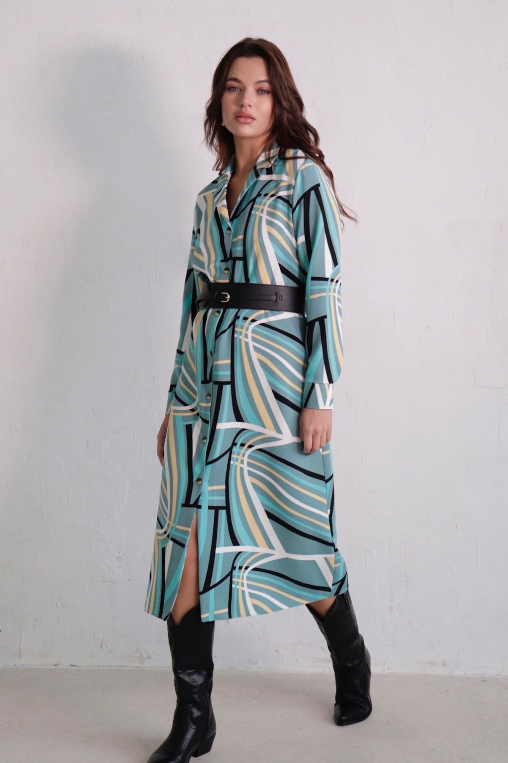 Платье-рубашка с английским воротником принт - Martichelli фото 380