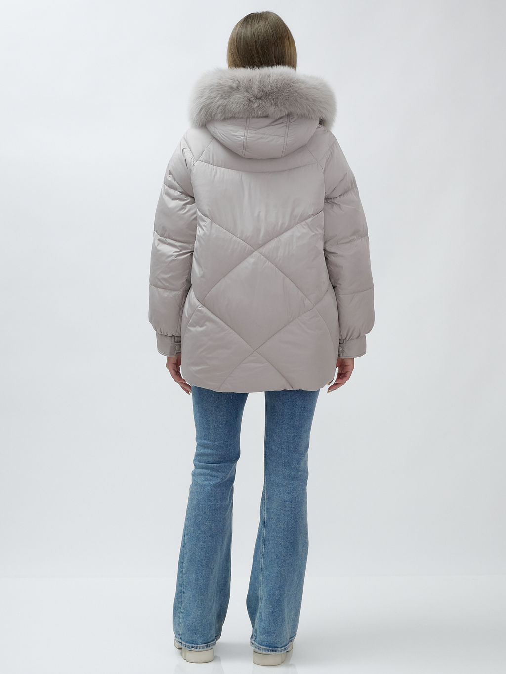 Полупальто женское зимние с мехом песец люкс класса серого цвета 6227Sr - Mtforce фото 5