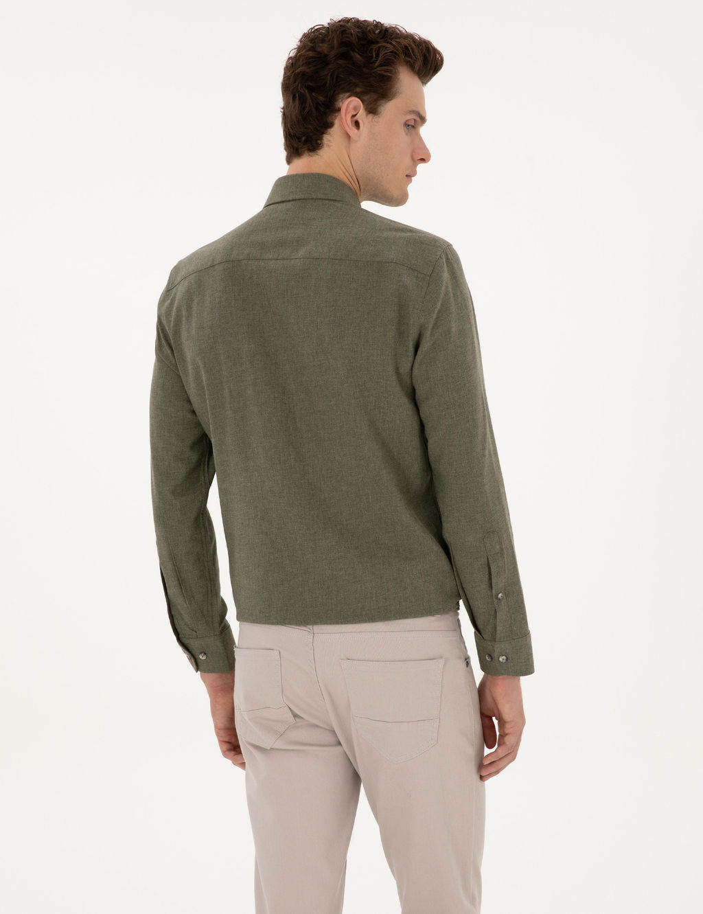 Haki Flanel Dokulu Slim Fit Uzun Kollu G_mlek - Pierre cardin фото 5