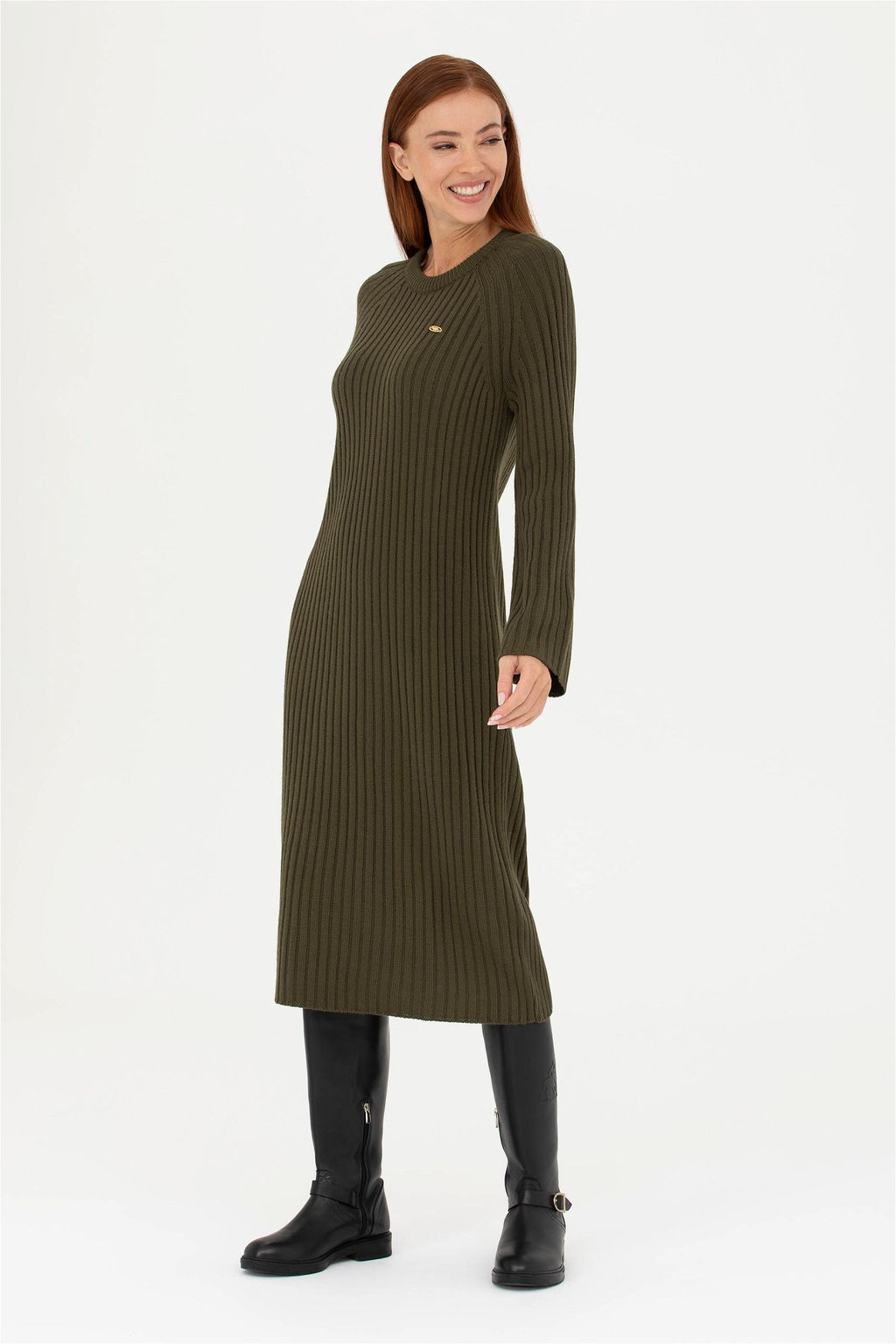 Женское трикотажное платье цвета хаки - U.s. polo assn фото 4