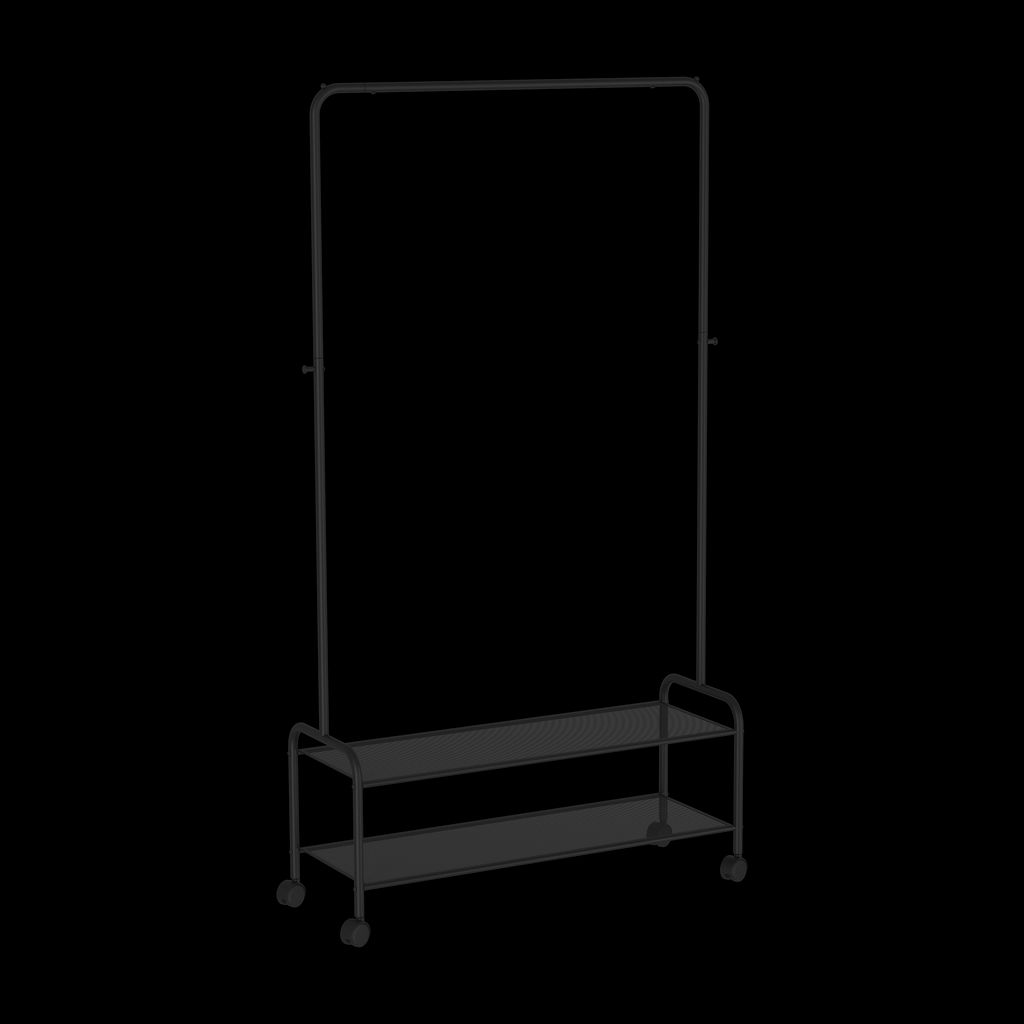 Вешалка гардеробная "Валенсия 32М" с двумя полками, на колёсах (VALENCIA 32M clothes rack) Черный