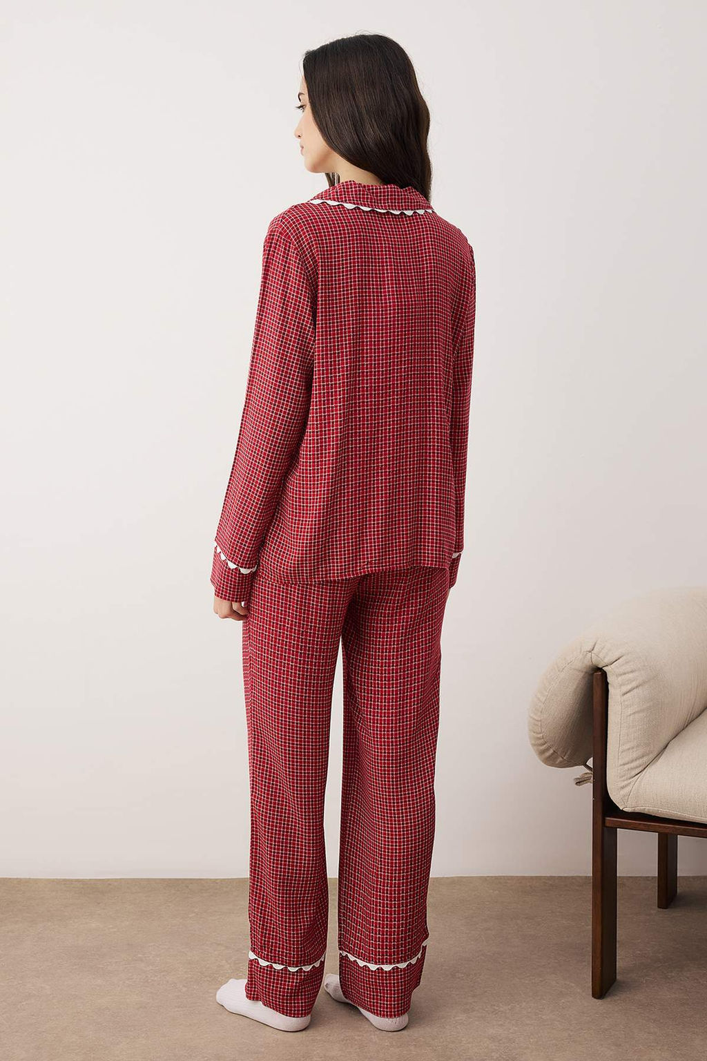 Bordo Ekose / Kareli Shally Dokuma Pijama Tak?m? THMAW26PT00100 - Trendyolmilla фото 4