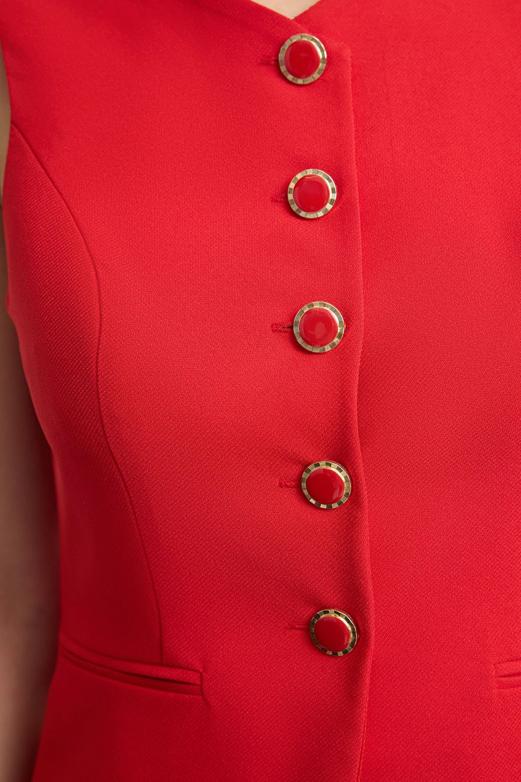 K?rm?z? Fitted Yuvarlak Yaka Dokuma Yelek TWOAW25YE00074