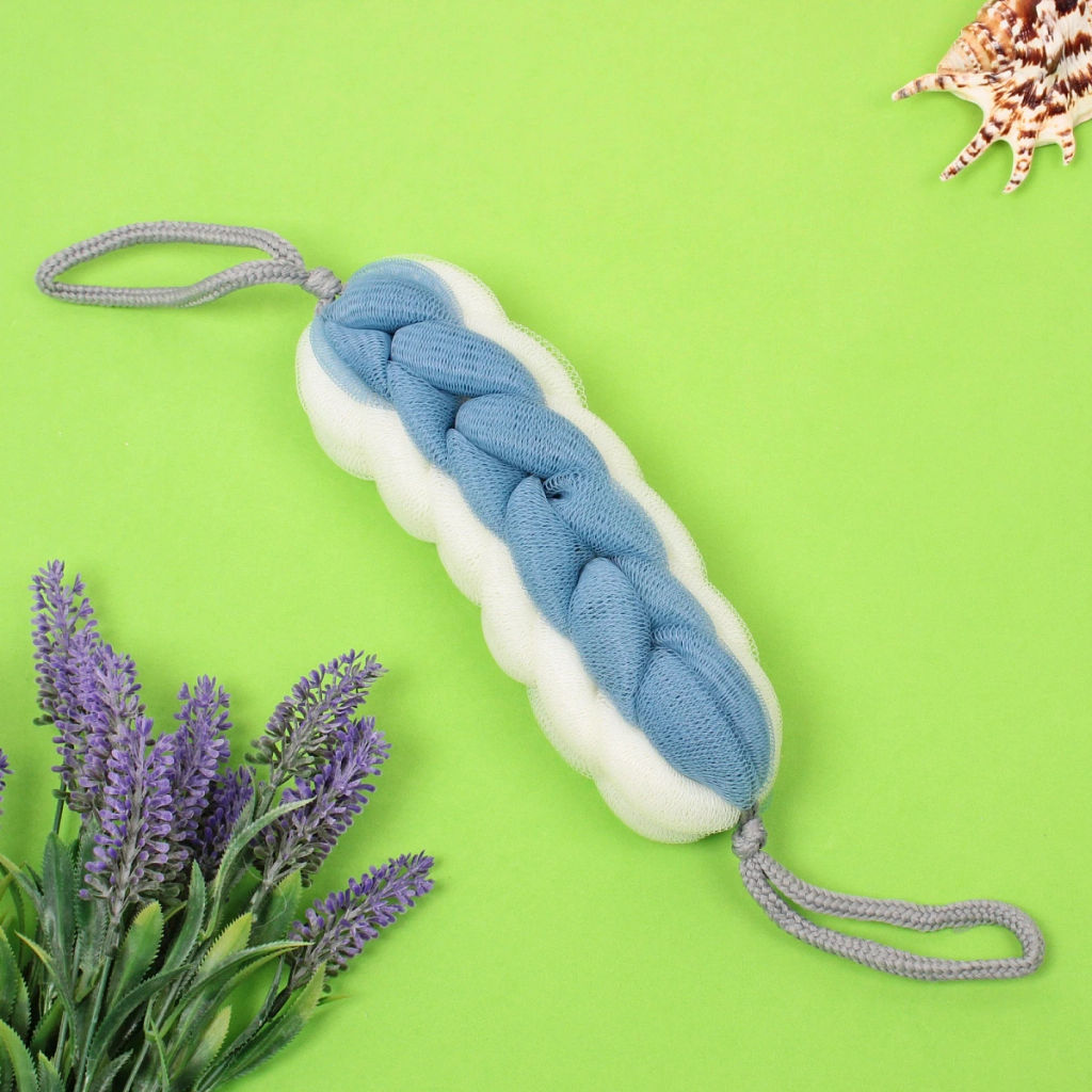 Цена за 3 шт. Мочалка для тела "PREMIUM - FERGAMO", цвет белый / лазурный, 26*6 см, 60грамм, Zip пакет