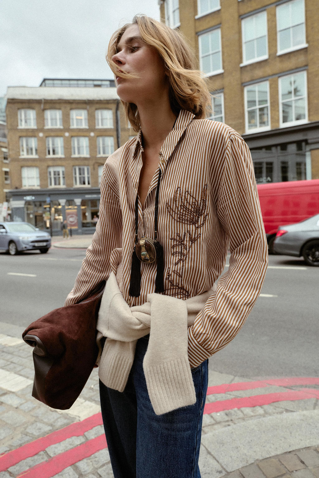 STRIPED EMBROIDERED BEADED SHIRT - Zara фото 3